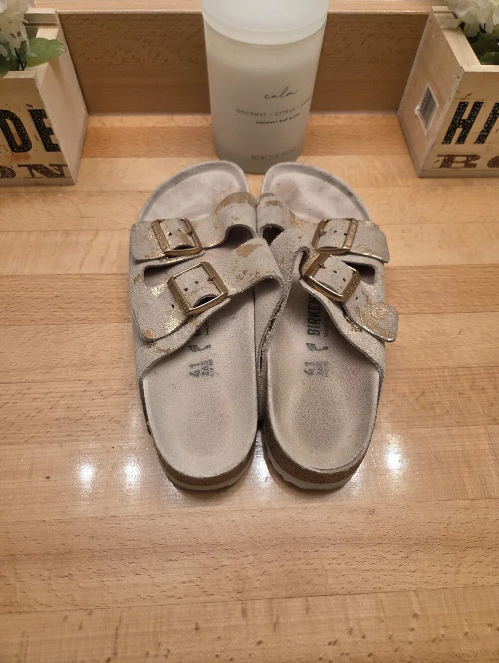 Birkenstock Arizona Sandals Vintage Metallic Rose Copper/Gold Suede Womens EU 41
